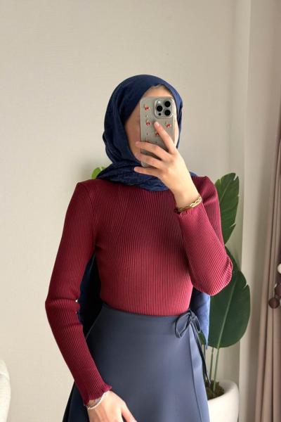 Dik Yaka Fırfırlı Body Bordo