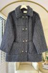 Düğme Detaylı Tüylü Ceket Füme