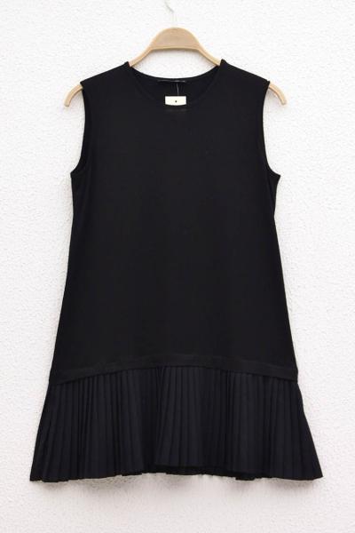 Etek Ucu Piliseli Sıfır Kol İçlik  Siyah