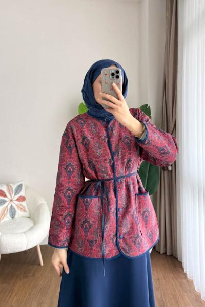 Etnik Desen çıtçıtlı Ceket Kırmızı