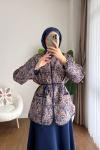 Etnik Desen çıtçıtlı Ceket Lacivert