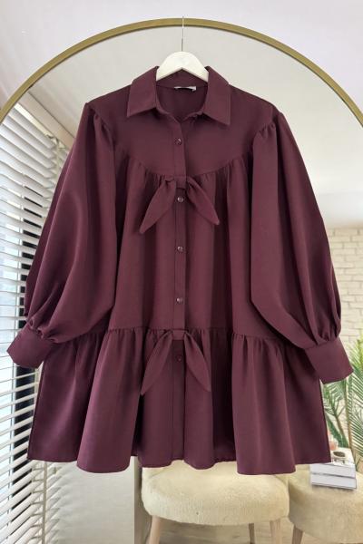 Fiyonklu Salaş Gömlek  Bordo