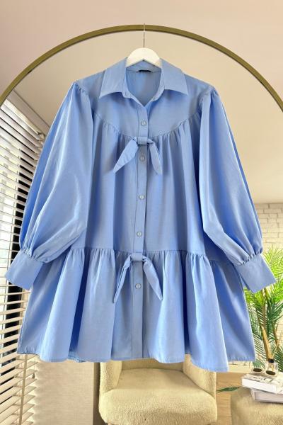 Fiyonklu Salaş Gömlek  Bebe Mavisi