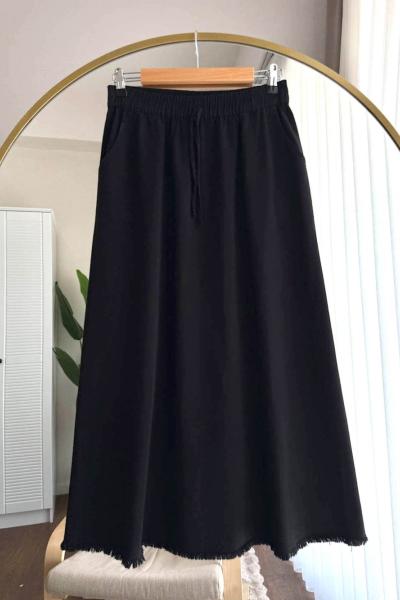 Gabardin Püsküllü Etek  Siyah