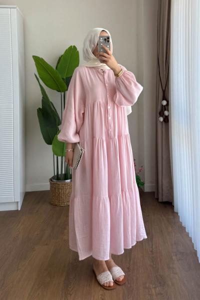 Helin Müslin Elbise  Pembe