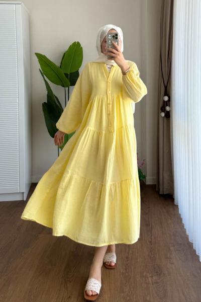 Helin Müslin Elbise  Sarı