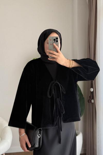 İki bağlamalı Fox Kimono Siyah