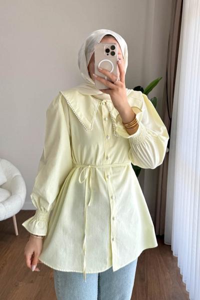 İncili Poplin Tunik  Sarı