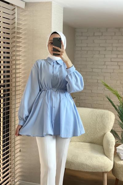 Kalp Kemerli Gömlek Bebe Mavisi