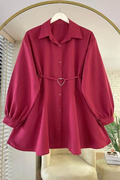 Kalp Kemerli Gömlek Bordo