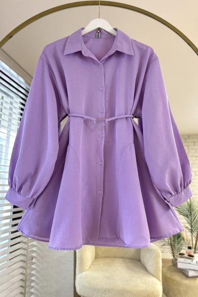 Kalp Kemerli Gömlek Lila