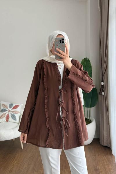 Keten Fırfırlı Tunik Kahverengi