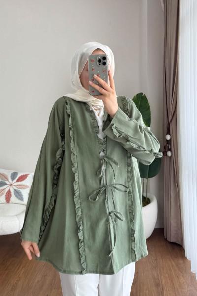 Keten Fırfırlı Tunik Yeşil