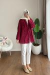 Keten Fırfırlı Tunik Bordo