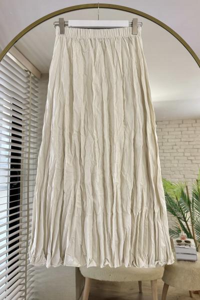 Kırışık Etek Krem