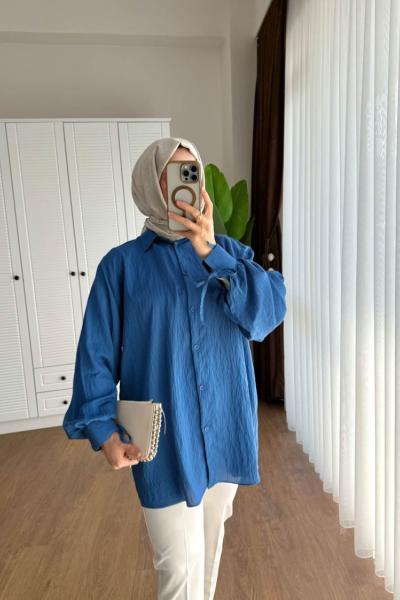 Kolu İpli Monaco Gömlek  Mavi