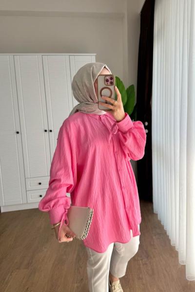 Kolu İpli Monaco Gömlek  Pembe