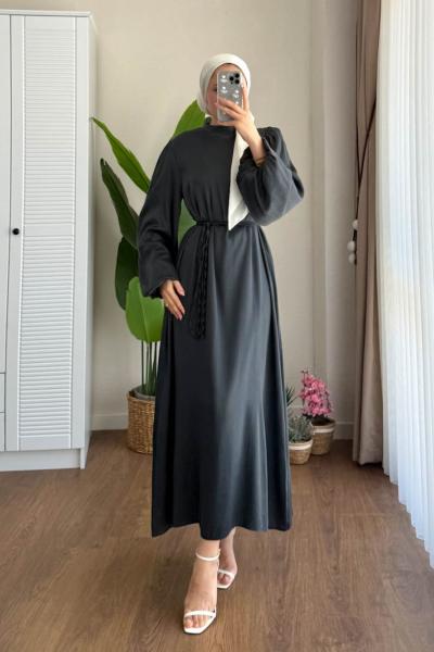 Krinkıl Saten Elbise Füme