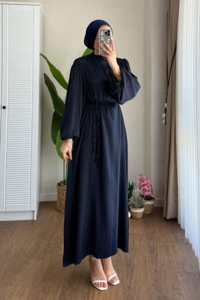 Krinkıl Saten Elbise Lacivert