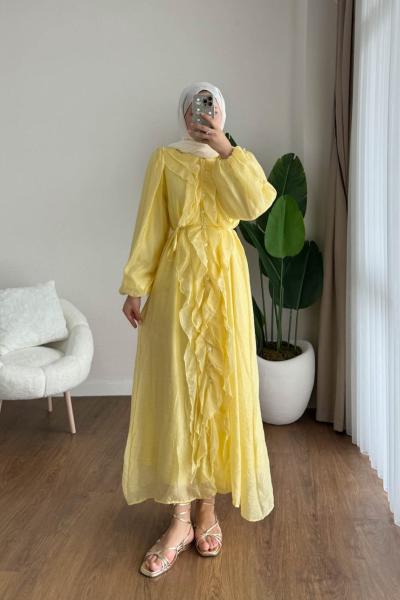 Kumru Fırfırlı Elbise Sarı