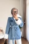 Kürk Detaylı Kot Ceket Açık Mavi