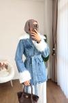Kürk Detaylı Kot Ceket Açık Mavi