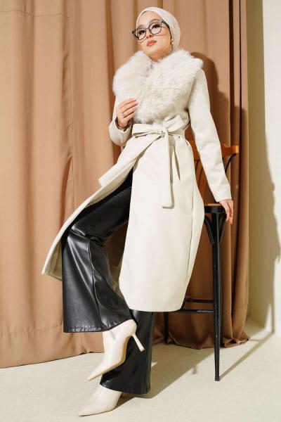 Kürklü Kaşe Kaban  Taş Rengi