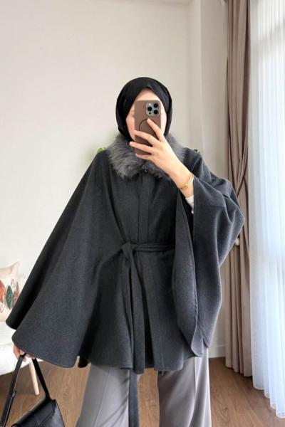 Kürklü Kaşe Panço Antrasit