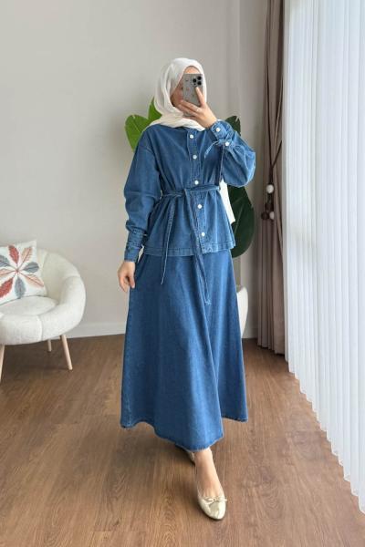 Lace Etekli Kot Takım Mavi