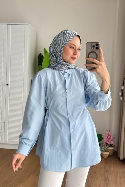 Lace Poplin Gömlek  Bebe Mavisi