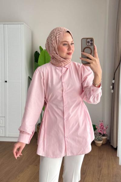 Lace Poplin Gömlek  Pembe