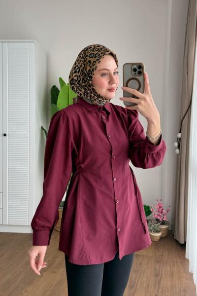 Lace Poplin Gömlek  Bordo