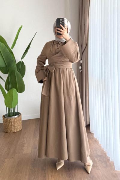 Lara Bağlamalı Elbise Kahverengi
