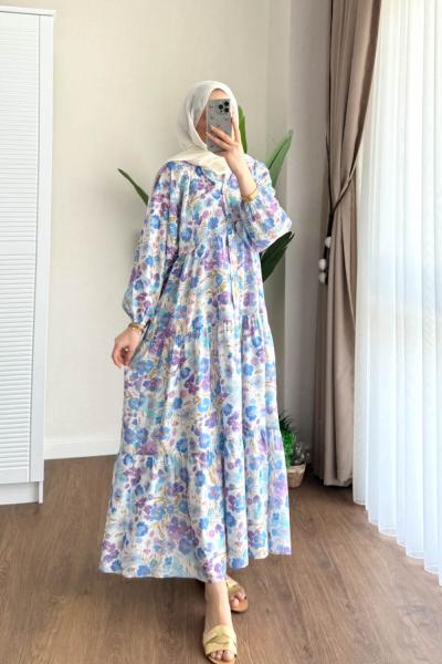 Lili Desenli Modal Elbise Lila