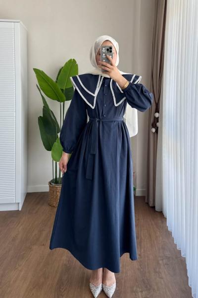 Lupe Poplin Elbise Lacivert