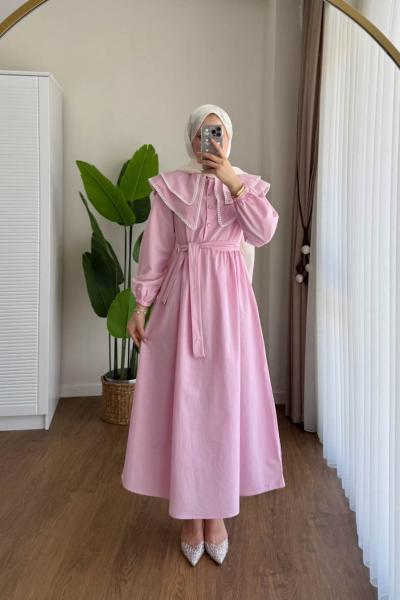 Lupe Poplin Elbise Pembe