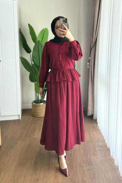 Melinda Etekli Takım Bordo