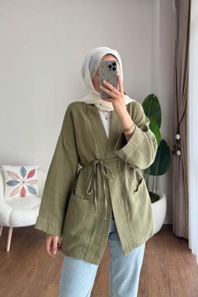 Müslin Kimono Koyu Yeşil