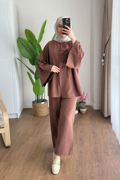 Nice Keten Takım  Kahverengi