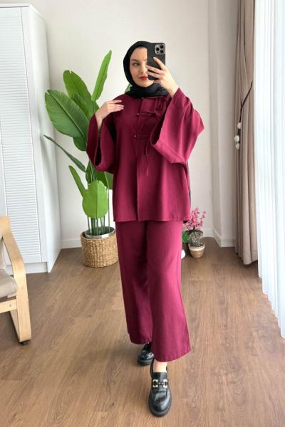 Nice Keten Takım  Bordo
