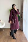 Omuz Apoletli Kaşe Kaban Bordo