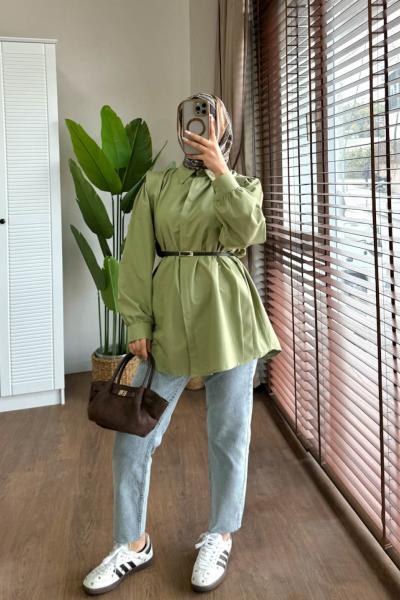 Omuz Volanlı  Gömlek  Çağla Yeşili