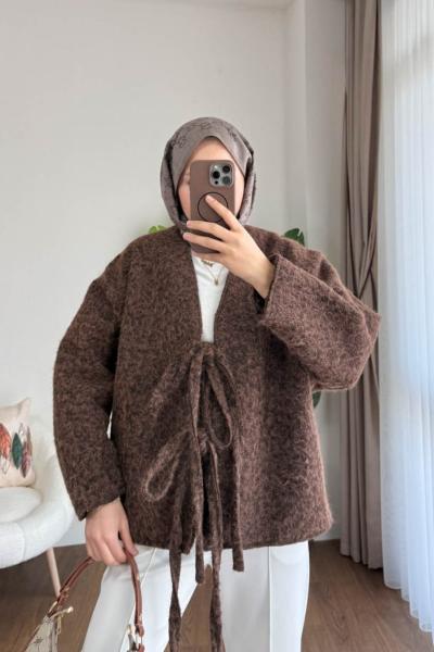 Önü Bağcıklı Kaşmir Ceket Acı Kahve