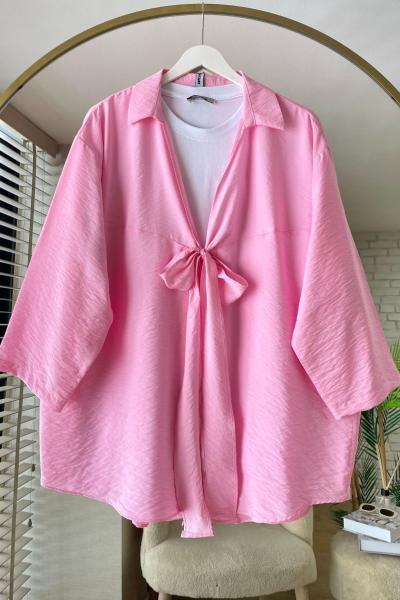 Önü Bağcıklı Kimono Pembe