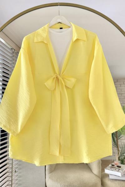 Önü Bağcıklı Kimono Sarı