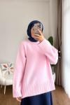 Oversize Bisiklet Yaka Kazak Pembe
