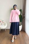 Oversize Bisiklet Yaka Kazak Pembe