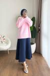 Oversize Bisiklet Yaka Kazak Pembe