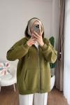 Oversize Fermuarlı Hırka Yeşil