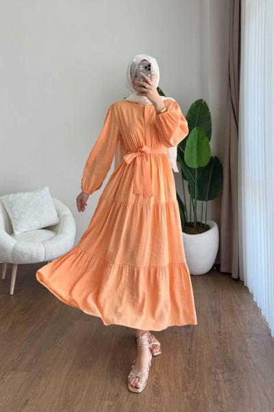 Parçalı Modal Elbise Turuncu